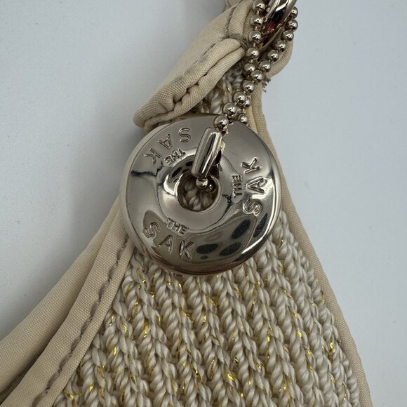 The Sak Hobo Beige Cream Woven Crochet Shoulder Hobo Bag Purse Metallic Gold - Picture 5 of 15